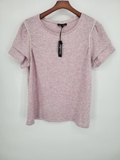 Allison Andrews NWT Women’s Large   Pink Pearl Trim Knit Top Short Sleeve Blouse picture