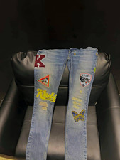 Ksubi Men’s Skinny Jeans Blue Light Wash Distressed Denim Patch Logo picture