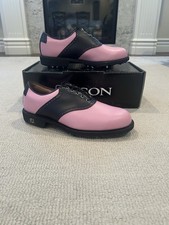 Brand New Footjoy Icon Traditional Men’s Golf Shoe Size 8 XW Pink+ Black Saddle picture