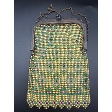 Antique 1920s Enamel Metal Mesh Purse Art Deco Flapper Bag Yellow Green Pink picture