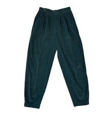 Vtg 90s Liz Claiborne Corduroy Pants Womens 10 Green Pleated Cotton Straight Leg picture