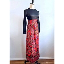 Vintage 60s Psychedelic Empire Waist Maxi Dress | Mod Floral Paisley |XS picture