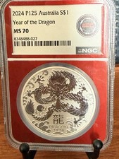 2024-P125 Australia Lunar III Year Dragon 1oz Silver NGC MS70 Queen Memorial picture