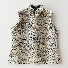 Coldwater Creek 1X Faux Fur Leopard Print Vest Button Front Pockets Collared picture