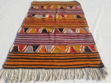 Vintage Traditional Handmade Anatolian Wool Mustard Kilim 4.2x2.9ft picture