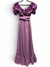Vintage 70s Purple Ruffle Rosette Prairie Prom Formal Maxi Dress XS/S picture