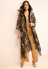 Roaman's Women's Plus Size Burnout Velvet Fringe Duster picture