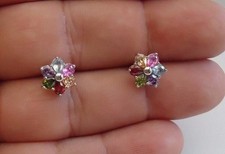 925 STERLING SILVER LADIES MULTI-COLOR STUD EARRINGS/W 2.50 CT MULTI- COLOR GEMS picture