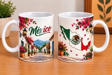 Set 4 pcs, Mexican Coffee Mug, Set Floral Cactus Flag Cultural Design, Tazas. picture