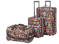Rockland Vara 3-Piece Luggage Set Owl 20 22 28 Inch Expandable Softside picture