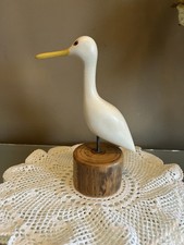 Hand Carved White Shore Bird Decoy Glass Eyes 7 1/2” Tall Artist Signed MVM ‘93 picture