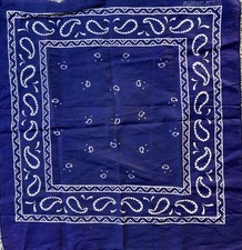 Vintage 60s Bandana Navy Blue White Paisley All Cotton Fast Color RN 14193 18” picture