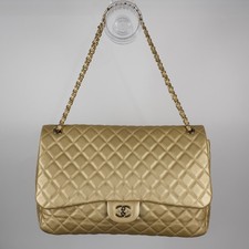 * Chanel Gold Metallic Calfskin Quilted XXL Airline Travel Flap Bag picture