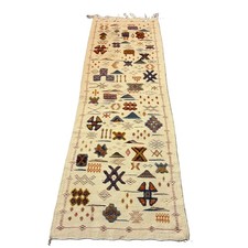vintage Moroccan  taznakht Low Pile Runner Rug Handmade Wool rug 6ft11’’x2ft2’’ picture