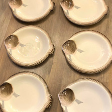 Vintage Longwy France Set of 6 Fish dinner Plates, Decoré à la Main, ceramic MCM picture