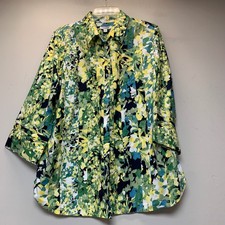 Chico's No Iron Tunic Womens 2 US 12 Green Floral Stretch 3/4 Sleeve NEW picture