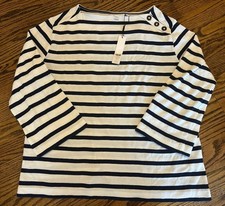 NEW CHICO’S Women’s Stripe Button Shoulder 3/4 Tee Top Size 1 Medium NWT picture