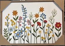 New BP Home Textile Embroidery Woven Wall Art Floral Flowers Decor 26 X 18 picture