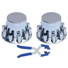 Chrome Flat Top Hub Cover Kit 33mm Lug Nut Wheel Axle Covers 2 Rear Semi Truck picture