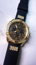 Guess unisex watch W1132G1 Frontier Gold Crystal Black Silicon Strap NEW picture