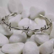 Gorgeous Stunning Hip-Hop Men's 935 Argentium Silver Cuff Barbed Wire Bracelet picture
