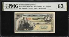 DOMINICAN REPUBLIC 50 Centavos ND ( 1886 - 1887 ) P# S102r Remainder, PMG UNC-63 picture