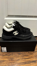 CHANEL Unisex Black/White Low Top Lace Up Athletic Sneakers G37488 Size 10 picture