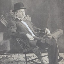 Antique RPPC Real Photo Postcard Young Edwardian Man In Bowler Hat AZO 1907-1914 picture