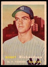 1957 Topps Baseball Bobby Richardson Card #286 4th Series New York Yankees VGEX picture