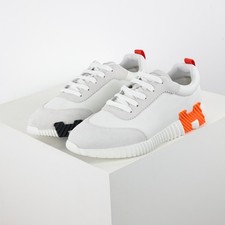 Hermès Bouncing Sneaker White Orange Technical Canvas Suede Shoes Men's Size NEW picture