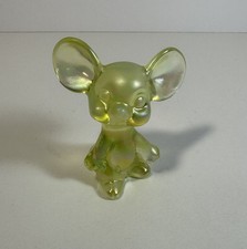 Fenton Topaz  Vaseline Opalescent Iridized Glass Mouse Figurine UV Glow  picture