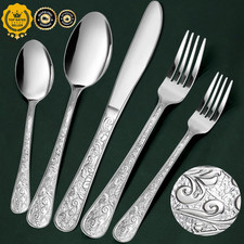 40-Piece Vintage Carved Silverware Set for 8, Stainless Steel Flatware picture