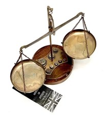 Vintage Antique Brass Scale of Justice Balance with Brass 8 Weights Set Gift picture