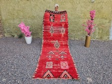 Moroccan Berber Rug Vintage Red Tribal 9x3 ft Handmade Wool Runner picture