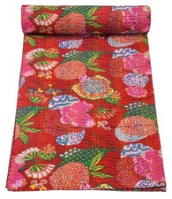 Marubhumi Indian Handmade Stitched Pure Cotton Fruit Print Kantha Quilt picture