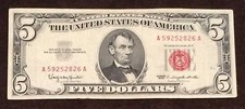 1963 Five Dollar Bill Red Seal Note Randomly Hand Picked VG - Fine  picture