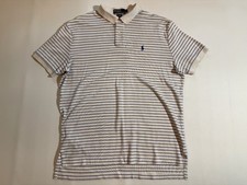 VTG Polo Ralph Lauren Men's Large Striped Polo Shirt Classic Fit Cotton White picture