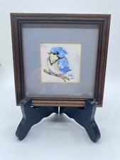 Framed 5x5 Watercolor Paintingof Baby Bluebird Petite Chubby Signed JGJ 93