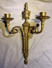 Vintage French Louis XVI Style Brass Wall Sconce Ornate Urn Double Arm 2-Light picture
