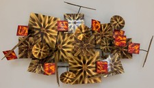 Vintage MCM Enamel Metal Sculpture Modern Wall Hanging Brutalist Mid Century 70s picture
