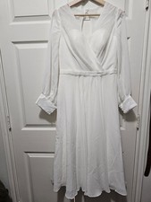 LT LanTing Bridal Midi Wedding Dress With Wrap Top Sheer Long Sleeves Size 8/10 picture
