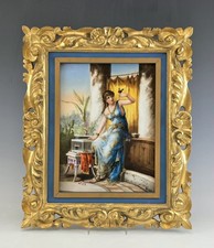 Antique French 19th C Porcelain Plaque A. Soustre After Diana Coomans Gilt Frame picture
