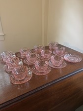Vintage 1930’s Jeanette Pink Cube Tea Cups And Creamer picture