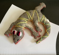 Vintage Hand-Embroidered Felt Lizard Gecko Ornamental 9” picture