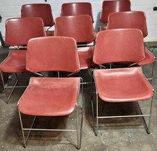 (8) Vintage 1970s KRUEGER MATRIX Stackable CHAIRS Salmon Pink Brick Grapefruit picture