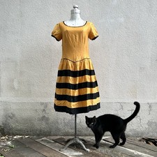1920s Antique Halloween Costume Dress Orange Black Cotton Fancy Dress Flapper M picture