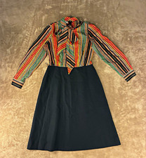 VTG 70s Parkshire Original Striped Pussybow Dress Women 14 ILGWU Made in USA picture