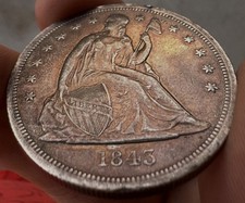 1843 Seated Liberty Silver Dollar XF Details—165,100 Minted, Only 3,500 Survive picture
