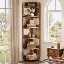 6-Tier Tall Corner Shelf, 71'' Rustic Narrow Corner Bookshelf with Square Rack picture