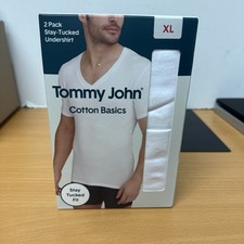 Tommy John Cotton Basics Stay-Tucked Undershirt 2-Pack Deep V-Neck White XL NIB picture